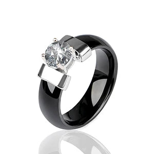 6mm White Black Ceramic Rings Plus Red Cubic Zirconia For Women Gold Color Stainless Steel Women Wedding Ring Engagement Jewelry