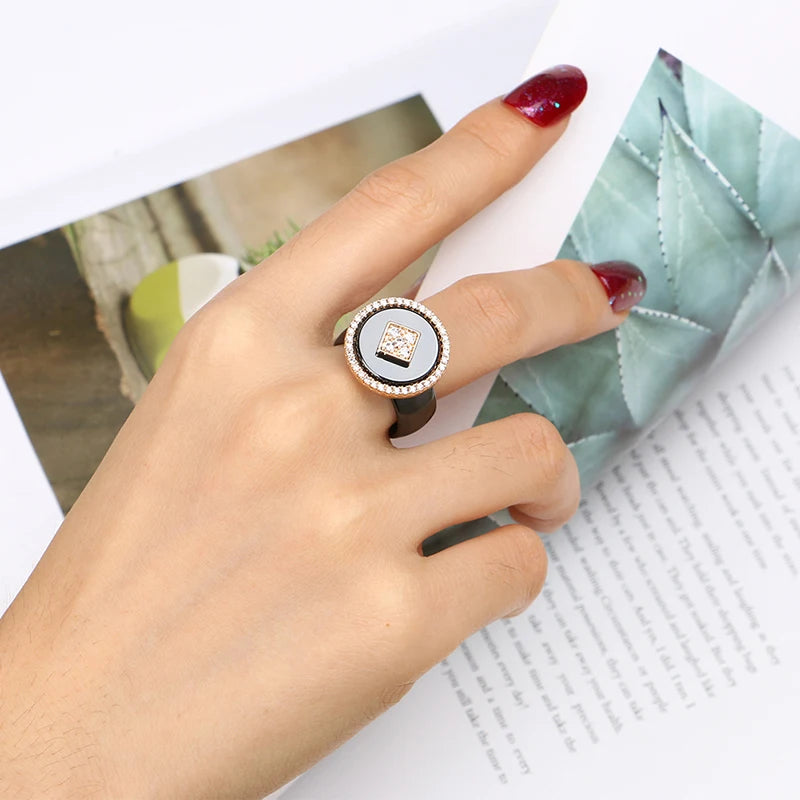 Oversize CZ Crystal Fashion Ring Stainless Steel – Chunky Never-Fade Statement Ring
