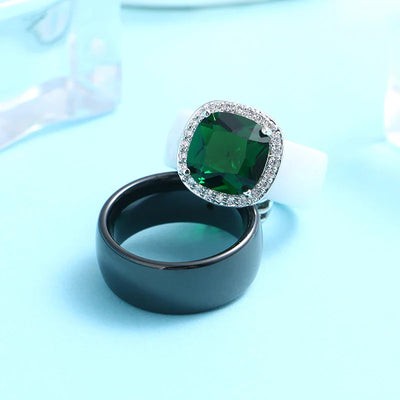 S925 Sterling Silver Green Stone Ring