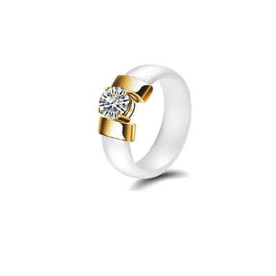 6mm White Black Ceramic Rings Plus Red Cubic Zirconia For Women Gold Color Stainless Steel Women Wedding Ring Engagement Jewelry