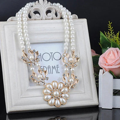 Collar con colgante de flor de perla artificial bohemia para mujer, gargantilla, joyería, regalo, venta al por mayor, envío directo, novedad