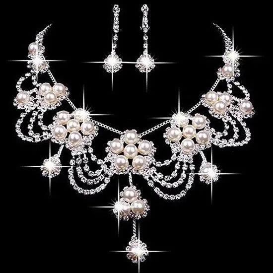 Luxury Rhinestone & Faux Pearl Bridal Jewelry Set