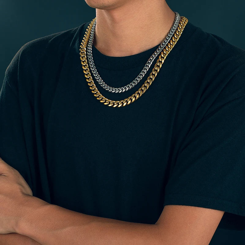 8mm 6mm Classic Cuban Chain Stainless Steel Necklace For Men's Women Chains Around The Neck Gold Silver Color Necklace Gift