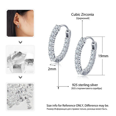 Pendientes de aro de plata de ley 925 con circonitas brillantes para mujer.