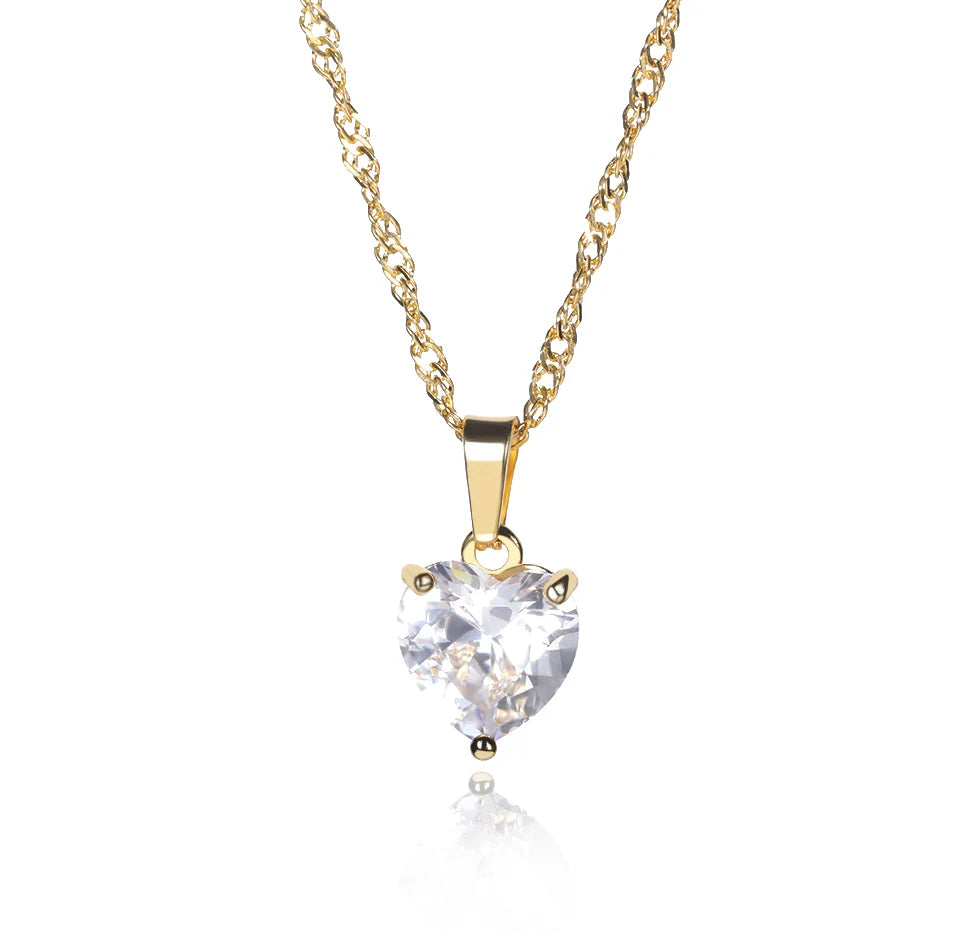 Collar con colgante de corazón de circonita y cadena de acero inoxidable para mujer y hombre, gargantilla de clavícula con cristales de circonita cúbica, regalo de San Valentín.