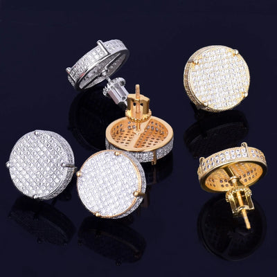 Pendientes redondos de 4 mm con cierre de rosca y circonitas cúbicas AAAA en tono dorado para hombre