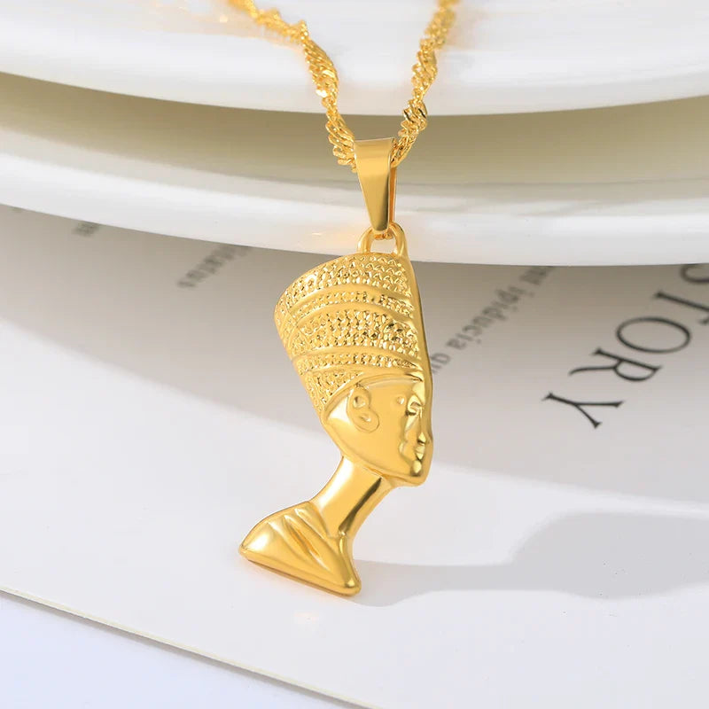 Vintage Egyptian Queen Nefertiti Necklaces For Women Stainless Steel Choker Necklace Black History Month Jewelry Gift