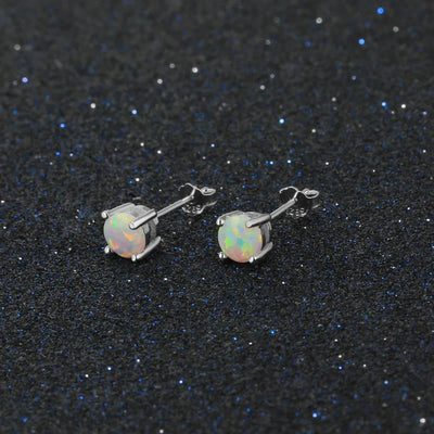 Pendientes clásicos de ópalo para mujer, de plata de ley 925, redondos y pequeños, regalo de Navidad.