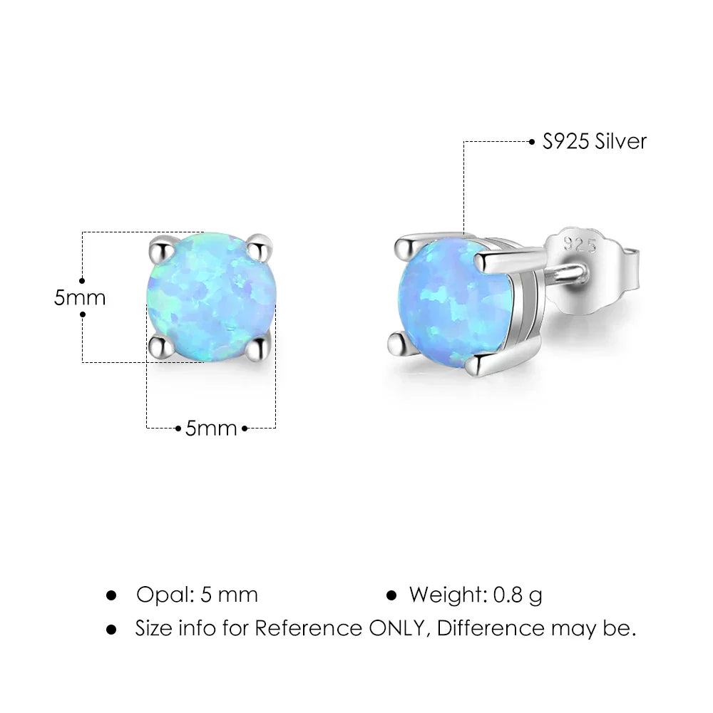 Pendientes clásicos de ópalo para mujer, de plata de ley 925, redondos y pequeños, regalo de Navidad.
