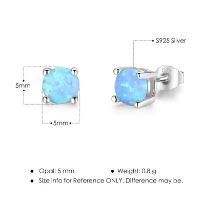 Pendientes clásicos de ópalo para mujer, de plata de ley 925, redondos y pequeños, regalo de Navidad.