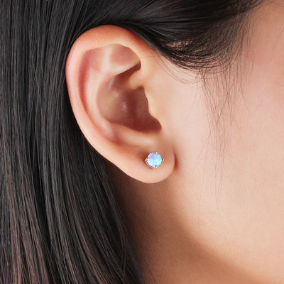 Classic Opal Earrings 925 Sterling Silver side profile of push-back closure on polished opal stud.