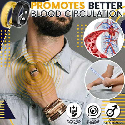Energy Magnetic Tourmaline Ring Health Care Jewelry worn on unisex model finger against neutral backdrop.