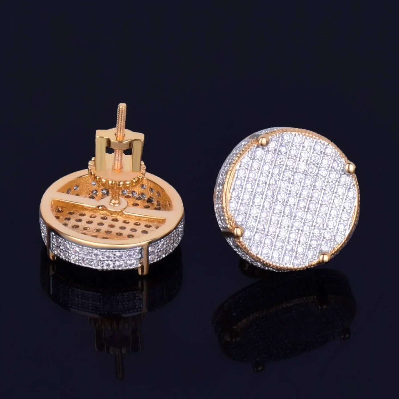 Pendientes redondos de 4 mm con cierre de rosca y circonitas cúbicas AAAA en tono dorado para hombre