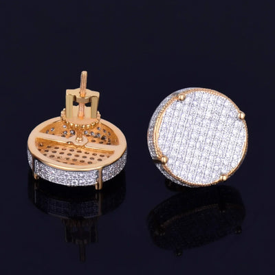 Pendientes redondos de 4 mm con cierre de rosca y circonitas cúbicas AAAA en tono dorado para hombre