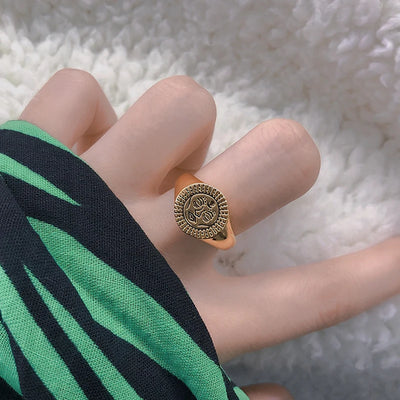 Aesthetic Vintage Sun Face Ring Stainless Steel – Punk / Gothic Couple Ring