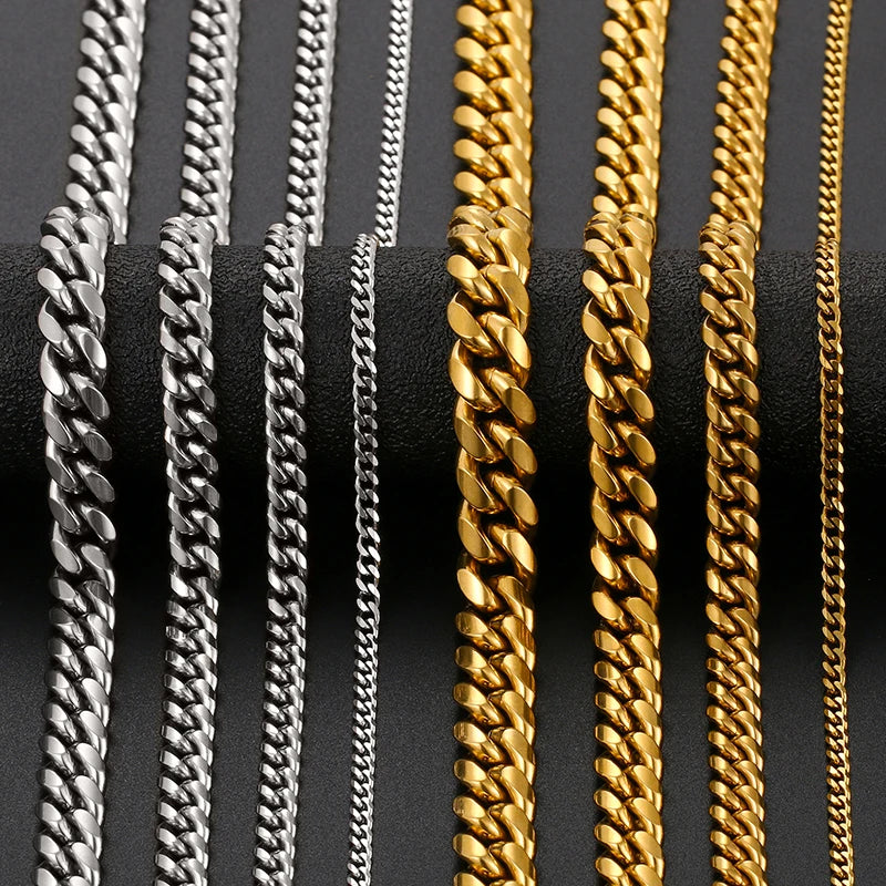 8mm 6mm Classic Cuban Chain Stainless Steel Necklace For Men's Women Chains Around The Neck Gold Silver Color Necklace Gift