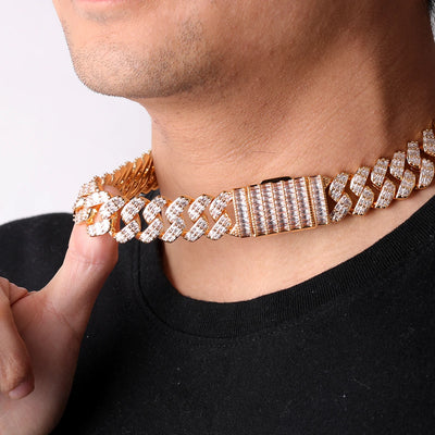 Bubble Letter Cuban Link Chain Men Necklace Real Gold Plated Baguette Hip Hop Jewelry Christmas Gift