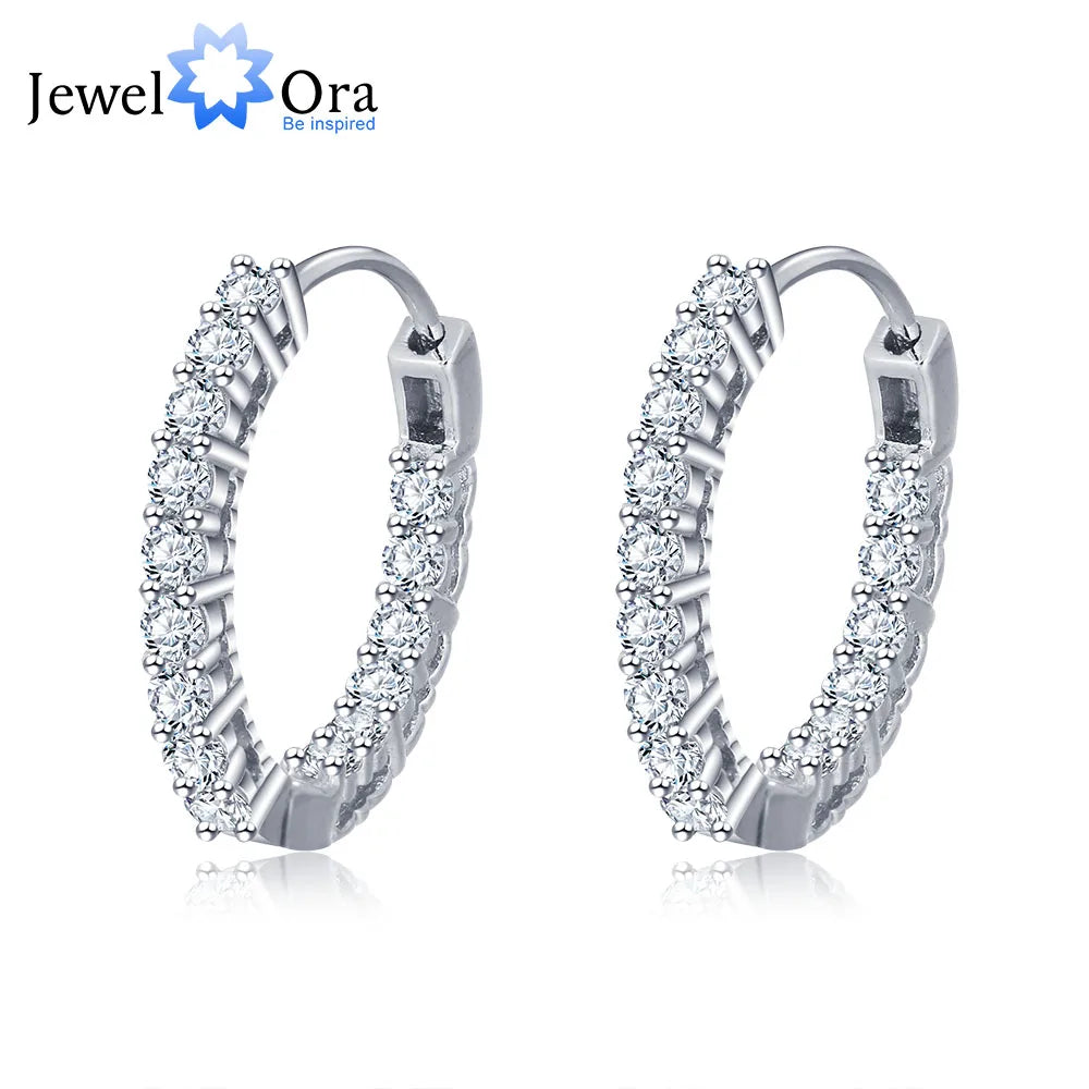 925 Sterling Silver Cubic Zirconia Hoop Earrings Women side-view of hypoallergenic hoop thickness. 