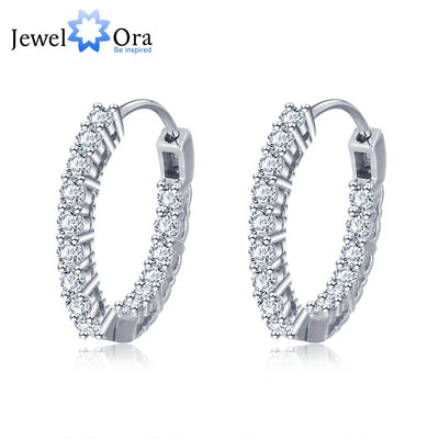 925 Sterling Silver Cubic Zirconia Hoop Earrings Women side-view of hypoallergenic hoop thickness. 