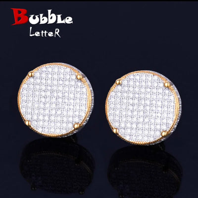 4MM Gold Tone AAAA Cubic Zirconia Screw-Back Round Stud Earrings Men on black background