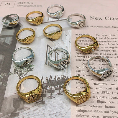 Aesthetic Vintage Sun Face Ring Stainless Steel – Punk / Gothic Couple Ring