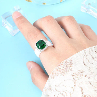 S925 Sterling Silver Green Stone Ring