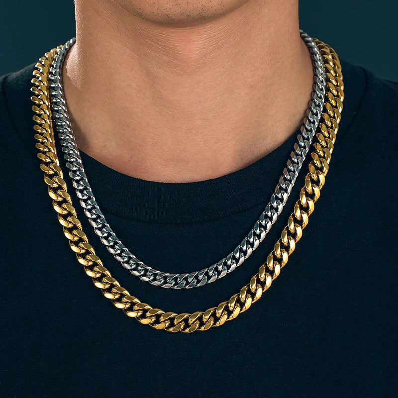 8mm 6mm Classic Cuban Chain Stainless Steel Necklace For Men's Women Chains Around The Neck Gold Silver Color Necklace Gift