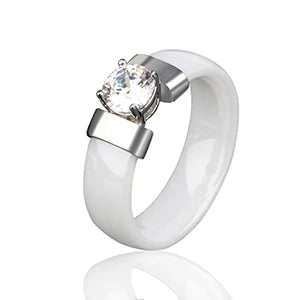 6mm White Black Ceramic Rings Plus Red Cubic Zirconia For Women Gold Color Stainless Steel Women Wedding Ring Engagement Jewelry