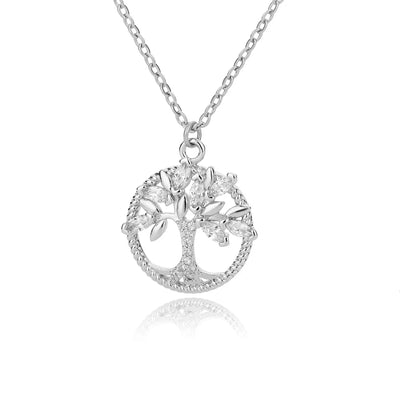 Collar de acero inoxidable para mujer, colgante redondo de árbol de la vida, collar con cristales y diamantes de imitación, joyería, regalo, bisutería femenina