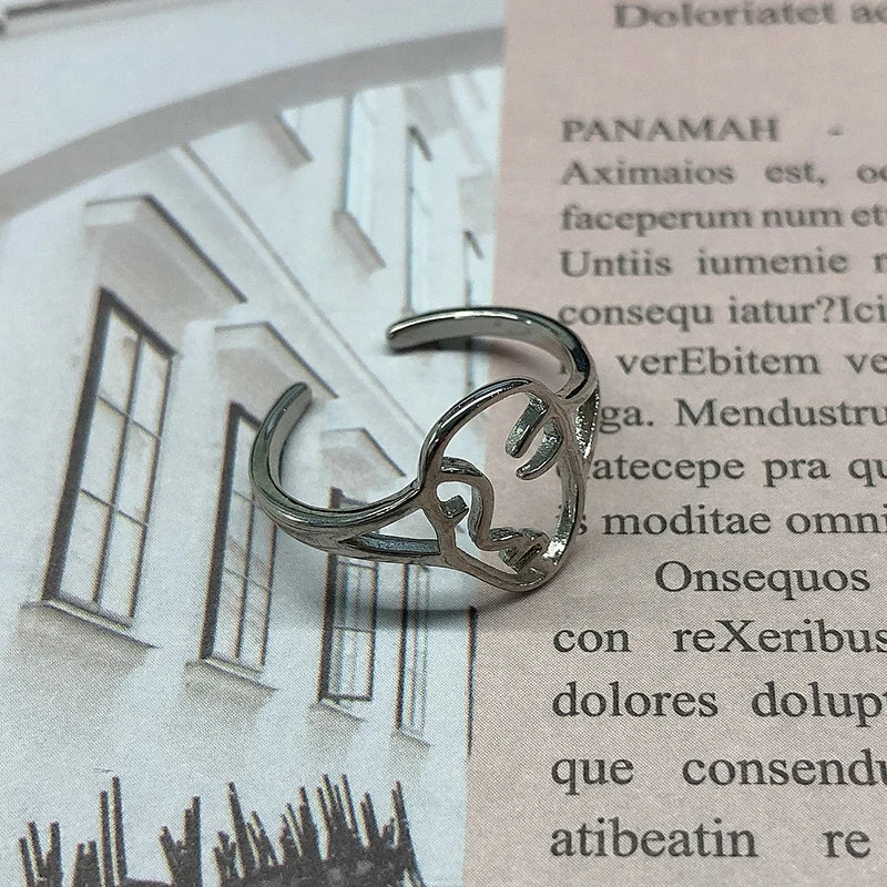 Aesthetic Vintage Sun Face Ring Stainless Steel – Punk / Gothic Couple Ring