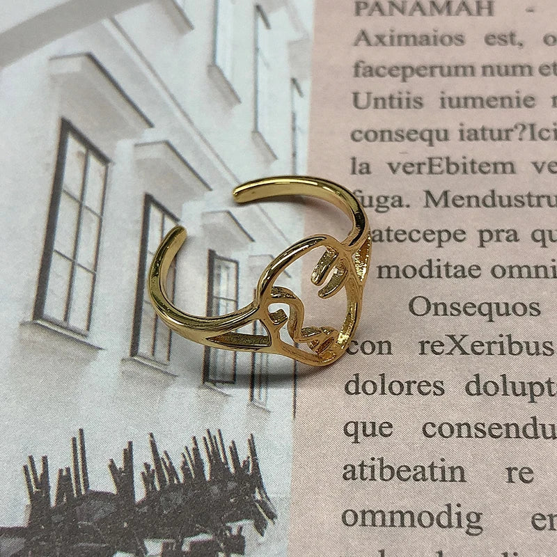 Aesthetic Vintage Sun Face Ring Stainless Steel – Punk / Gothic Couple Ring