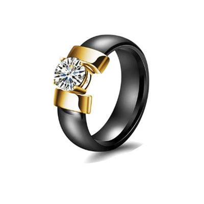 6mm White Black Ceramic Rings Plus Red Cubic Zirconia For Women Gold Color Stainless Steel Women Wedding Ring Engagement Jewelry