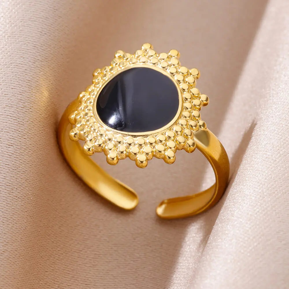 Mini Water Drop Zircon Ring Stainless Steel Gold Color — Adjustable Elegance