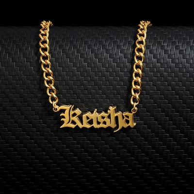Collar personalizado con nombre en inglés antiguo, cadena cubana de acero inoxidable, colgante personalizado hecho a mano, joyería de moda para fiestas, regalos