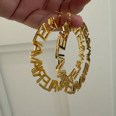 Pendientes de aro personalizados, pendientes de aro con letras, pendientes circulares, pendientes de bambú con nombre, pendientes con nombre personalizado, regalo para mamá, joyería
