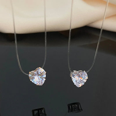 Fishing Line Necklace Invisible Choker Rhinestone Zircon flat-lay on clothing surface