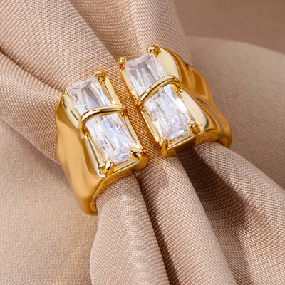 Geometric Zircon Open Ring for Women Stainless Steel Luxury Rhinestone Crystal Ring 2023 New Wedding Jewelry anillos