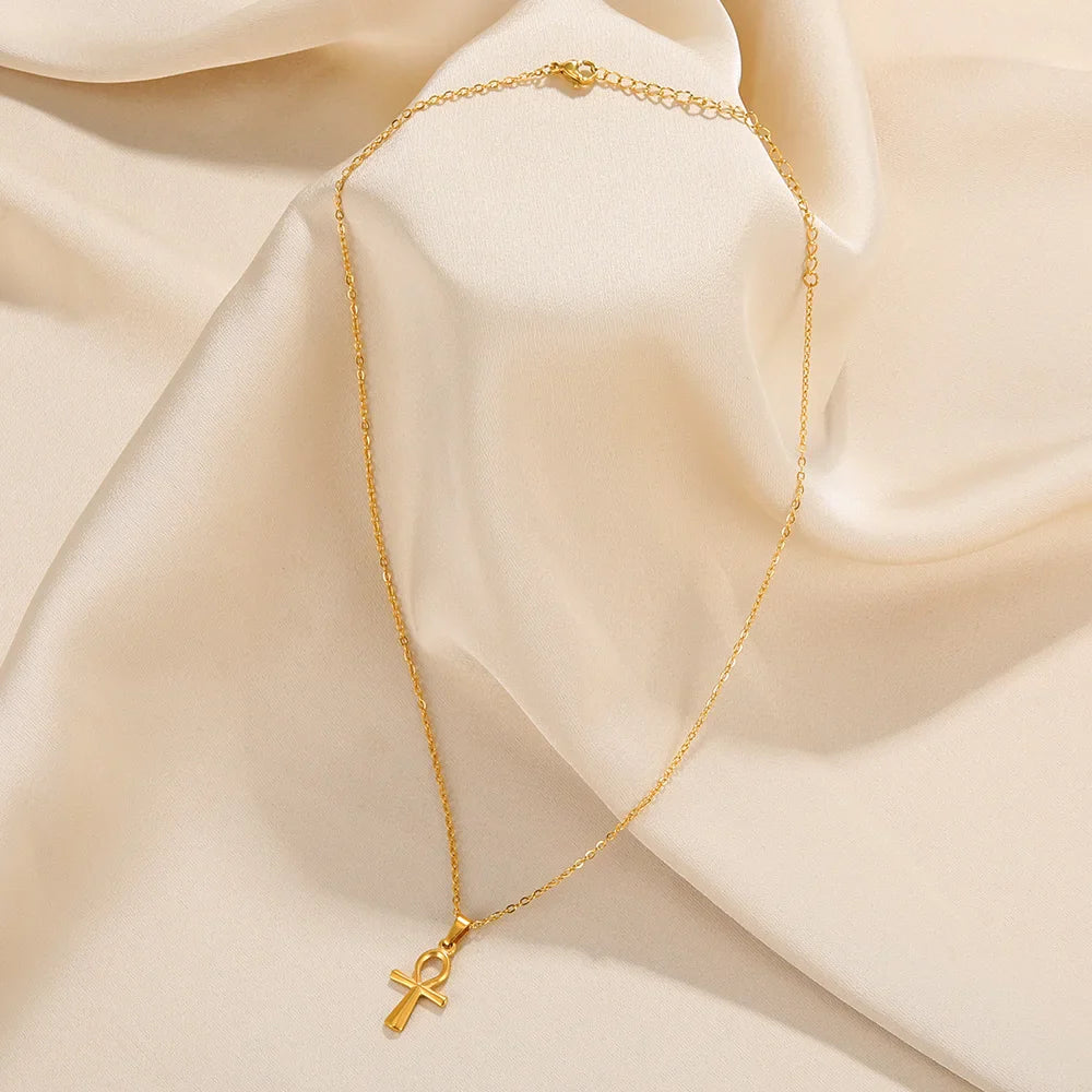Cross Necklace For Women Classic Cross Collar Gold Color Egyptian Nile Ankh Choker Stainless Steel Chain Aesthetic Jewelry Gift