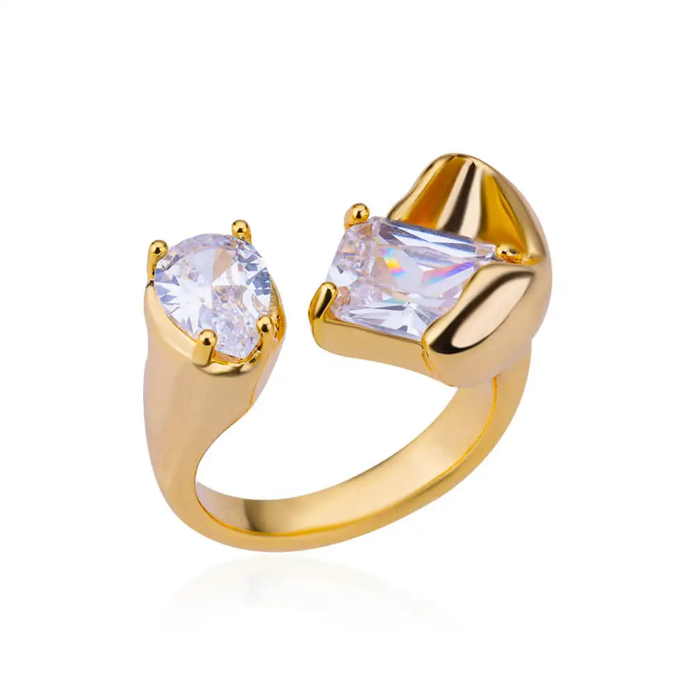 Gold-Plated Zircon Square Ring Stainless Steel – Wrapped Fashion Ring 2025