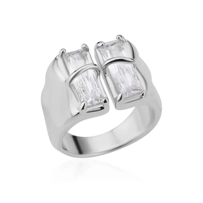 Gold-Plated Zircon Square Ring Stainless Steel – Wrapped Fashion Ring 2025
