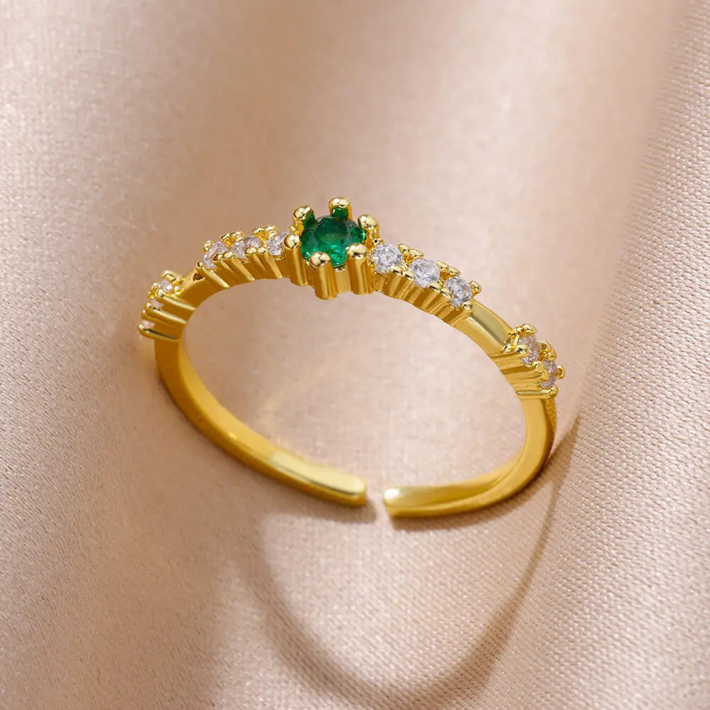 Mini Water Drop Zircon Ring Stainless Steel Gold Color — Adjustable Elegance