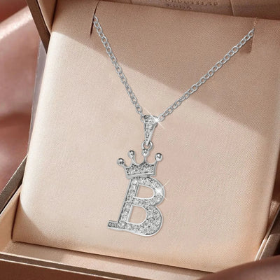 Luxury Stainless Steel Cubic Zirconia Name Crown Letter Pendant Necklace For Women Hip Hop Punk Girl Alphabet Fashion Jewelry