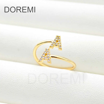 DOREMI Double Initial Letter White Zircon Letter Ring Custom Jewelry Initial Women Stagger Ring Gift Jewelry