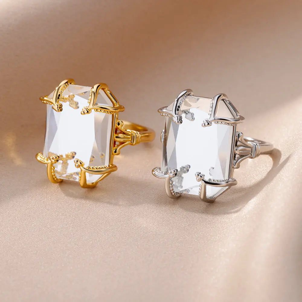Gold-Plated Zircon Square Ring Stainless Steel – Wrapped Fashion Ring 2025
