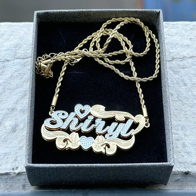 Custom Name Necklace 3D Stainless Steel styled with layered chains for a modern accessory look.