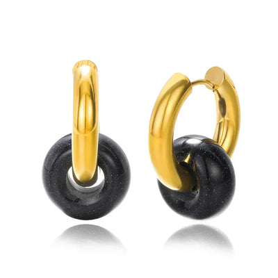 Natural Stone Drop Earrings for Women Stainless Steel Gold Color Opal Round Earrings Party Christmas Fashion Jewerly Gift Femme