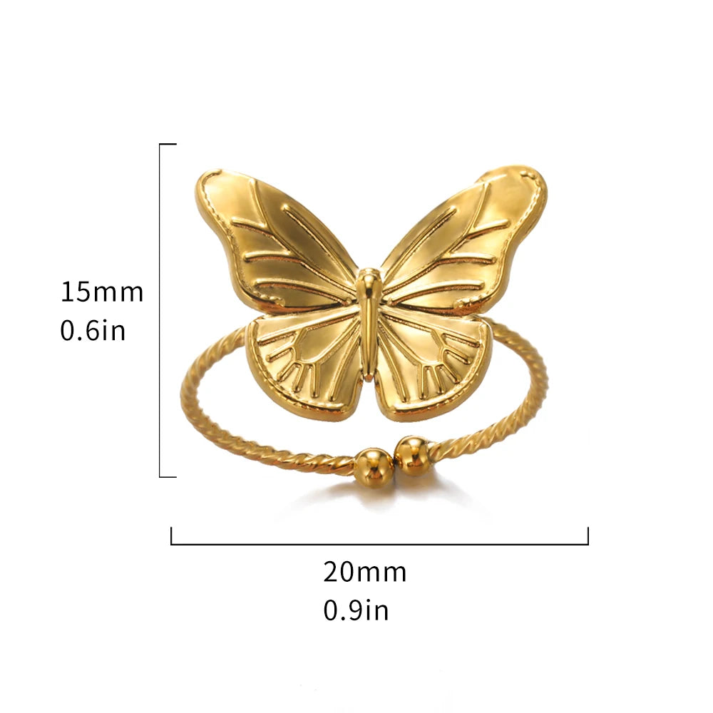 Fashion Butterfly Ring For Women Gold Color Stainless Steel Adjustable Finger Ring Y2k Jewelry Wedding Party Gift