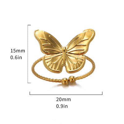 Fashion Butterfly Ring For Women Gold Color Stainless Steel Adjustable Finger Ring Y2k Jewelry Wedding Party Gift