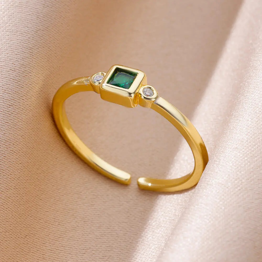 Mini Water Drop Zircon Ring Stainless Steel Gold Color — Adjustable Elegance