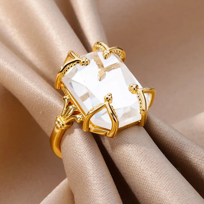 Gold-Plated Zircon Square Ring Stainless Steel – Wrapped Fashion Ring 2025